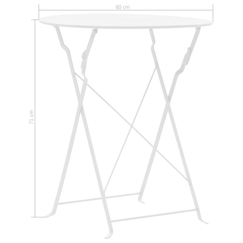 Set mobilier bistro, 3 piese, alb, oțel