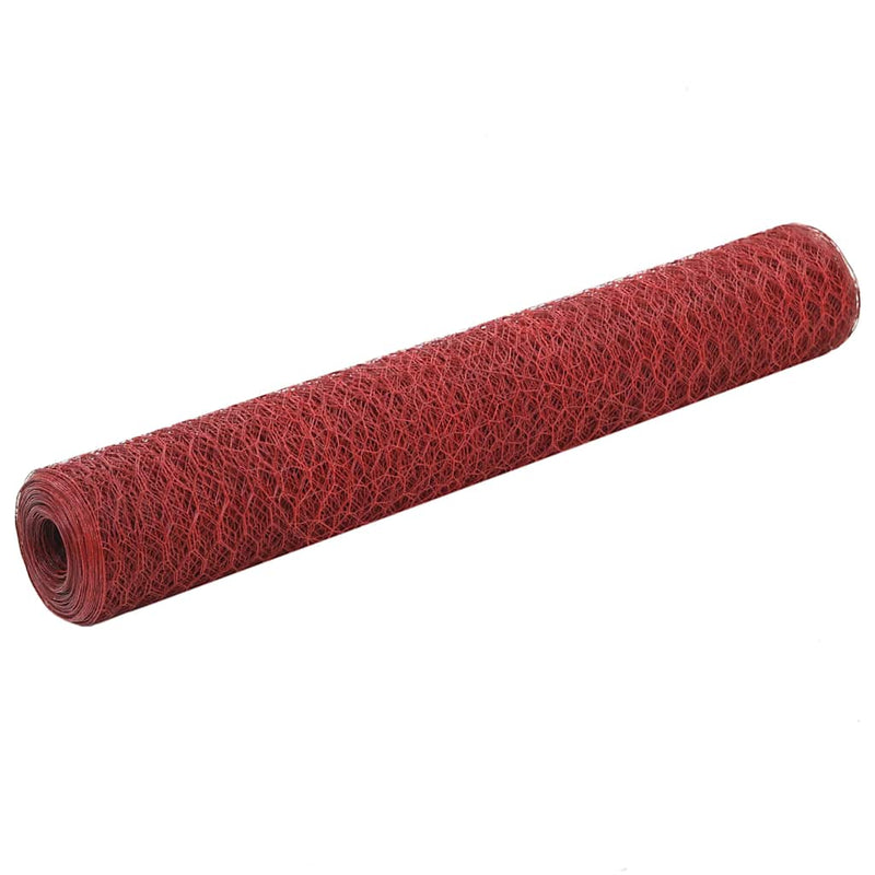 Plasă de sârmă găini, roșu, 25 x 1 m, oțel cu înveliș PVC