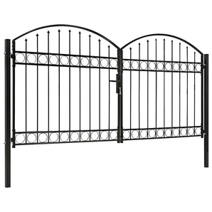 Poartă de gard ASSEN Ușă dublă cu blat arcuit din oțel 300x150 cm