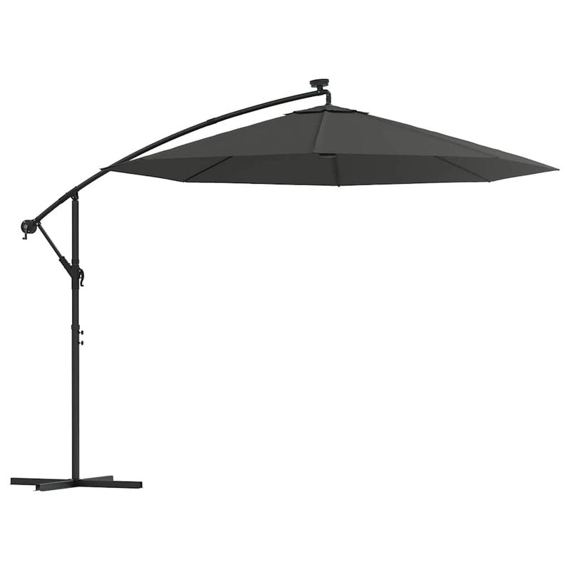 Umbrelă suspendată cu LED și stâlp din oțel, antracit, 300 cm