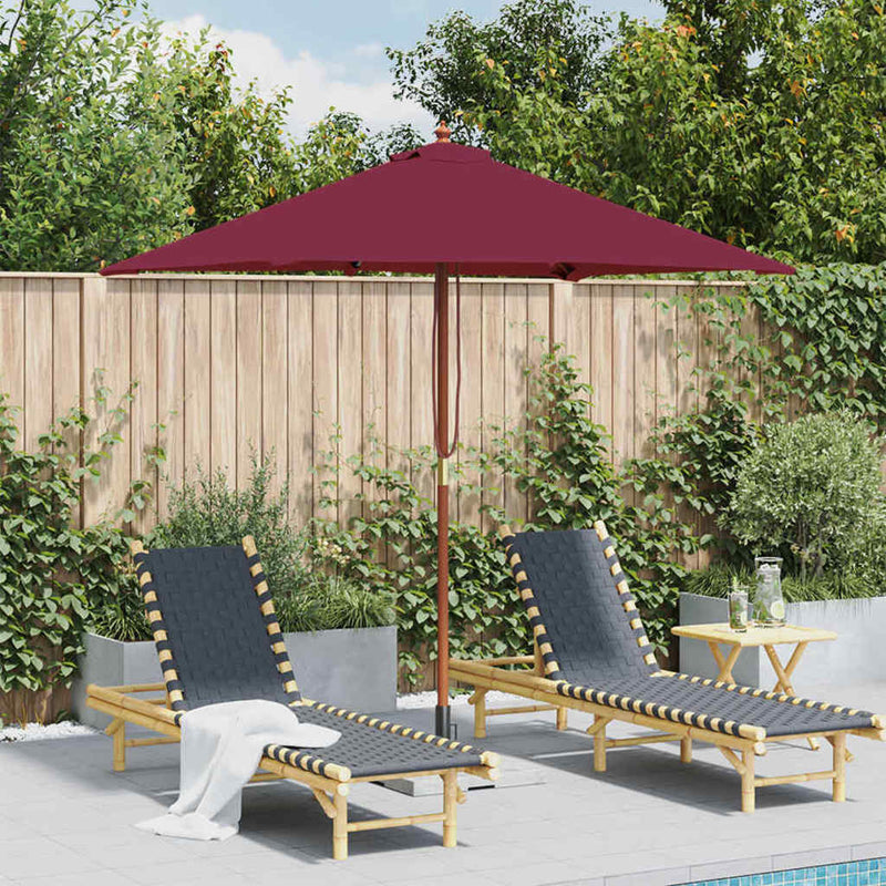 Umbrelă de soare de exterior, stâlp lemn, 150x200 cm roșu bordo