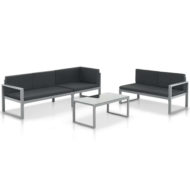 Set mobilier de grădină cu perne 3 piese negru aluminiu