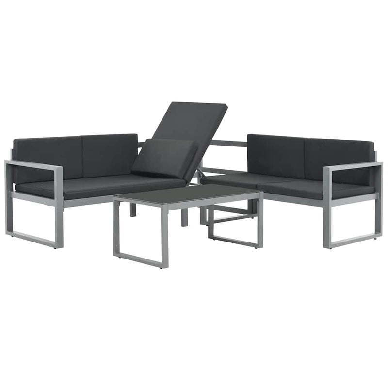 Set mobilier de grădină cu perne 3 piese negru aluminiu