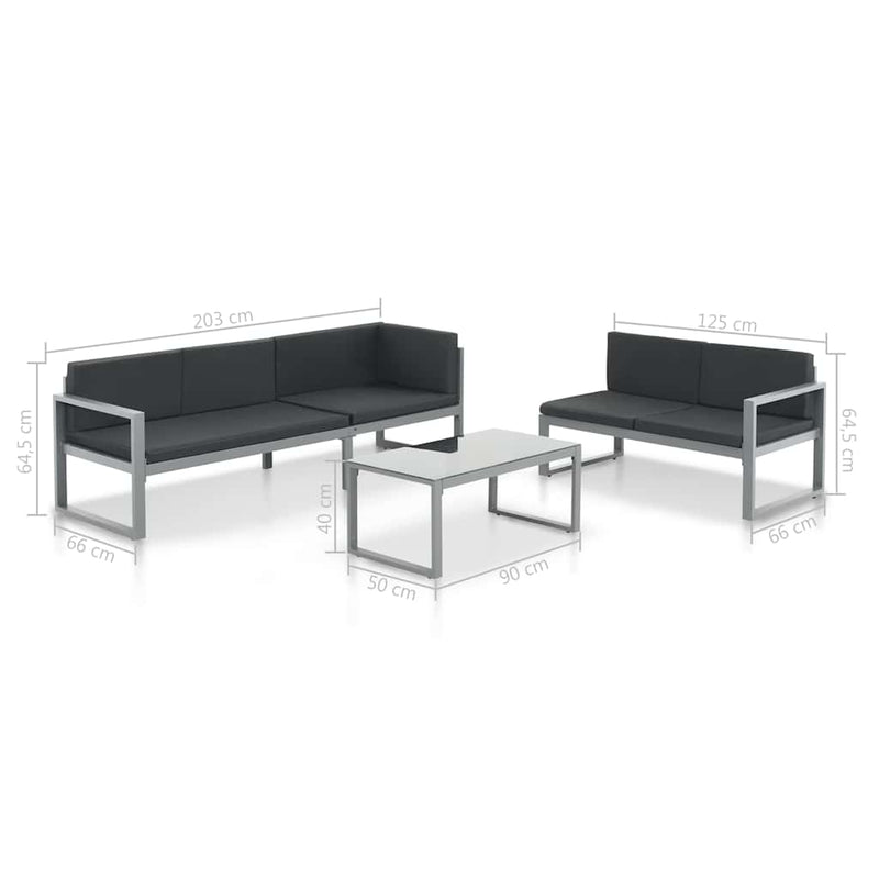 Set mobilier de grădină cu perne 3 piese negru aluminiu