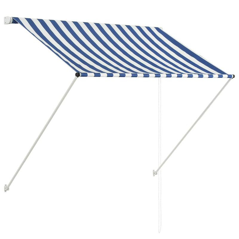 Copertină retractabilă, albastru și alb, 150 x 150 cm
