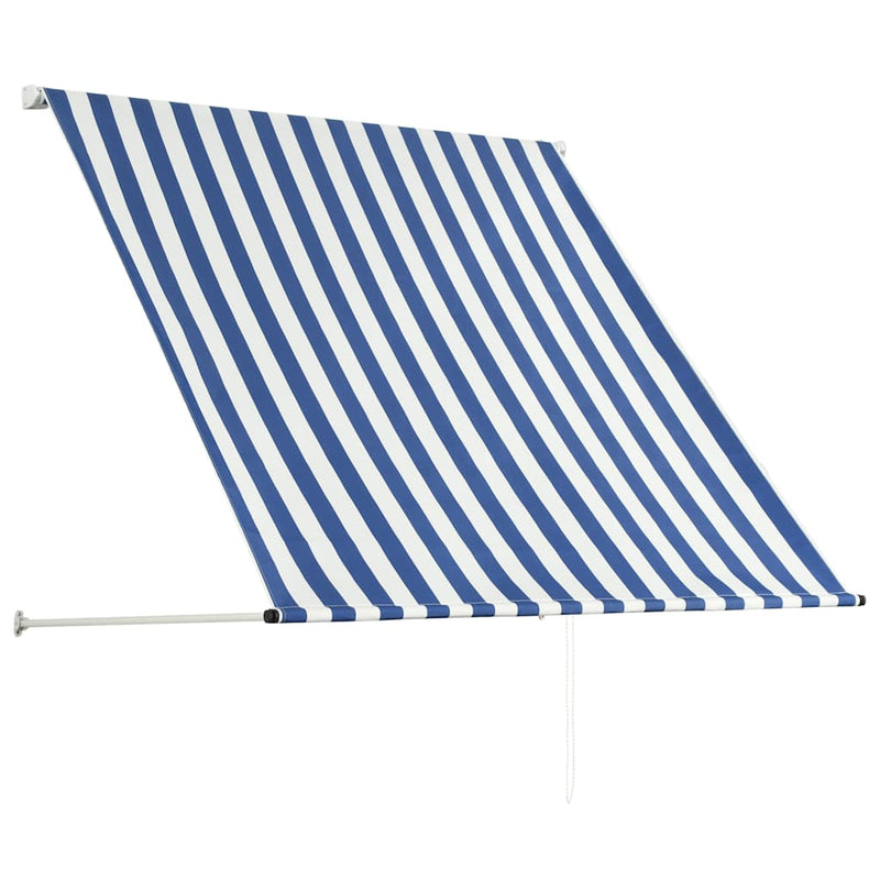 Copertină retractabilă, albastru și alb, 150 x 150 cm