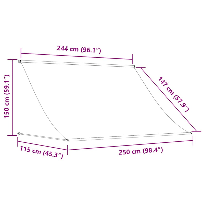 Copertină retractabilă, antracit, 250 x 150 cm