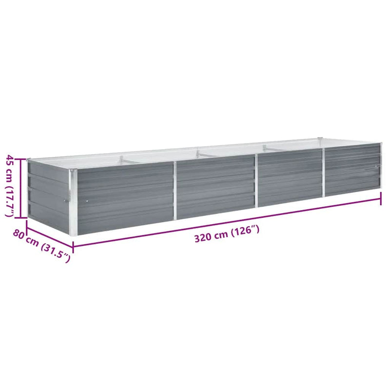 Strat înălțat de grădină, gri, 320 x 80 x 45 cm oțel galvanizat