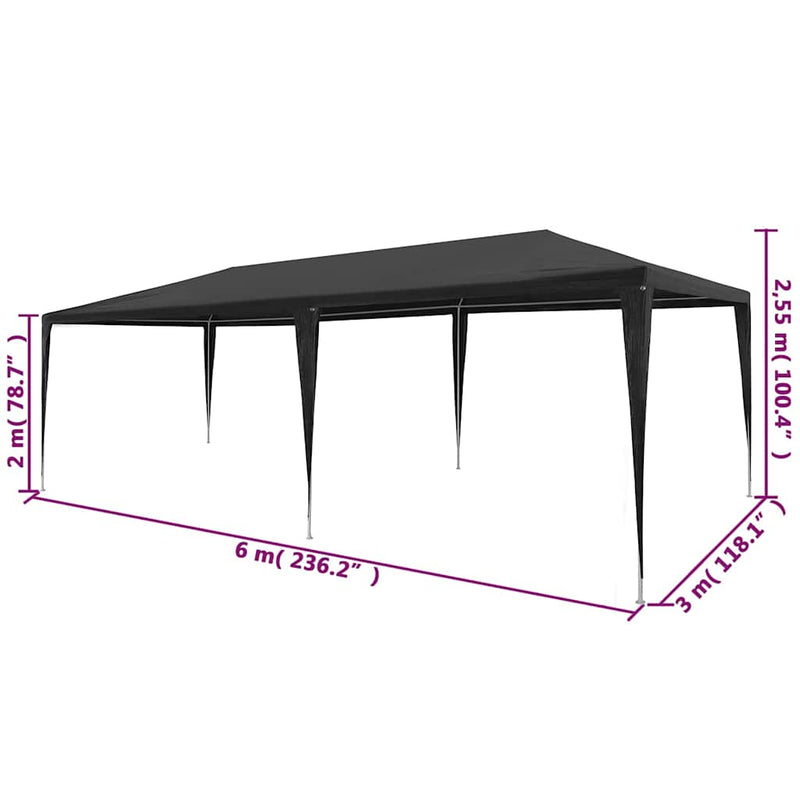Cort de petrecere, antracit, 3 x 6 m, PE