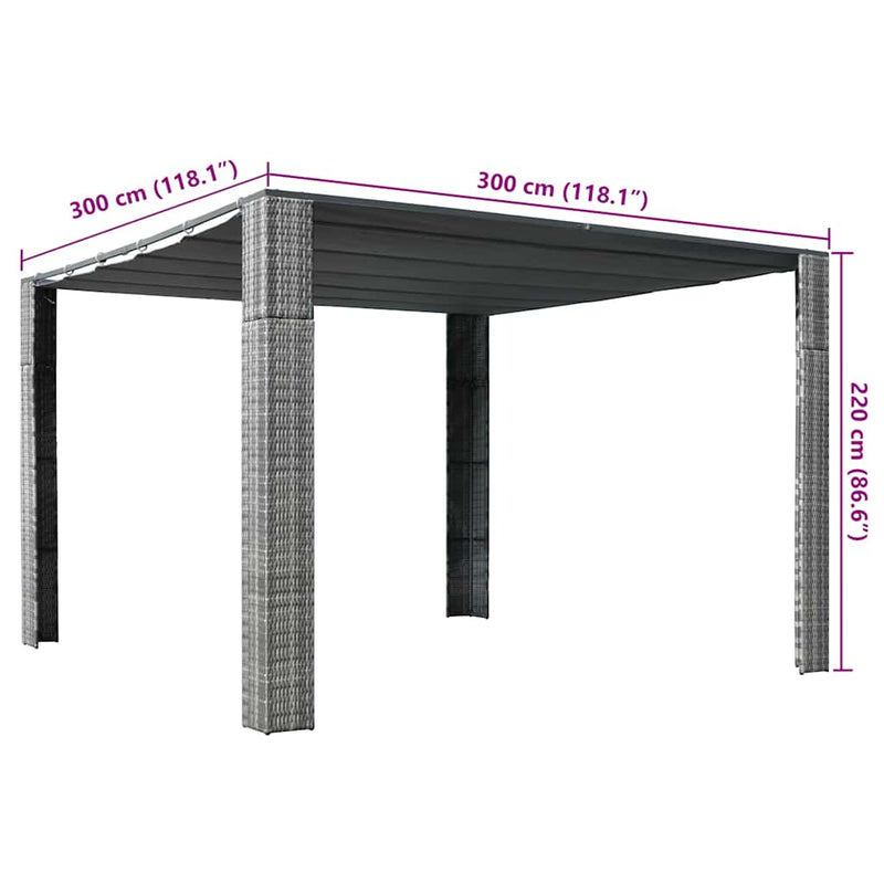 Pavilion cu acoperiș, gri/antracit, 300x300x220 cm, poliratan
