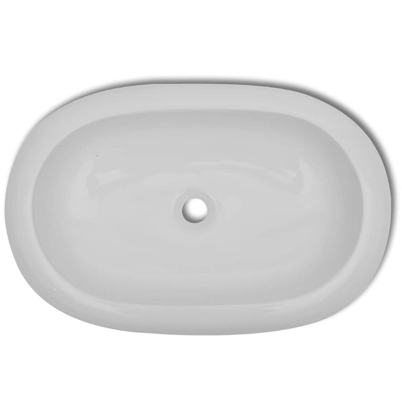 Chiuvetă de baie cu robinet mixer, ceramic, oval, alb