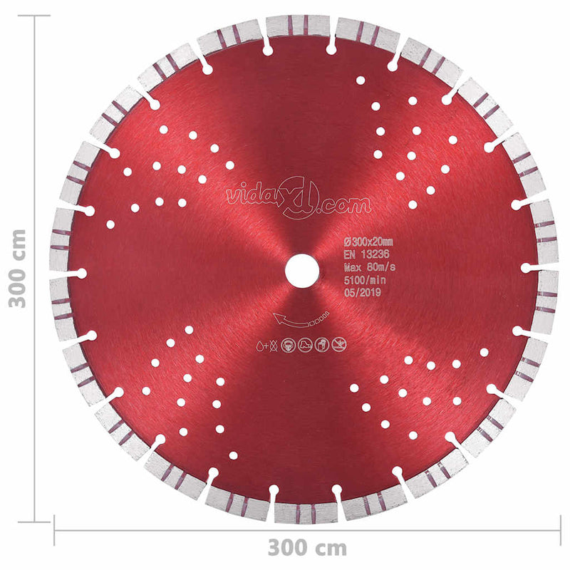 Disc diamantat de tăiere cu segmente turbo și găuri oțel 300 mm