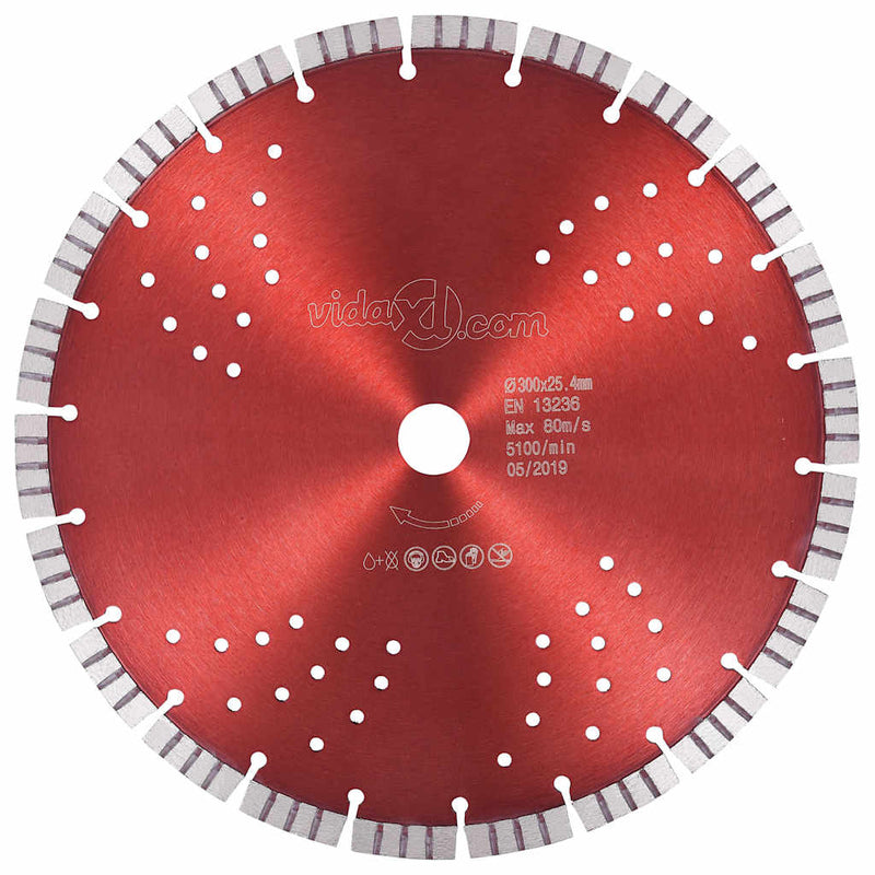 Disc diamantat de tăiere cu segmente turbo și găuri oțel 300 mm