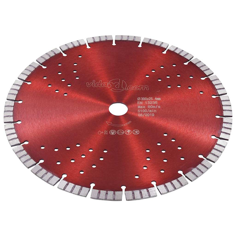 Disc diamantat de tăiere cu segmente turbo și găuri oțel 300 mm