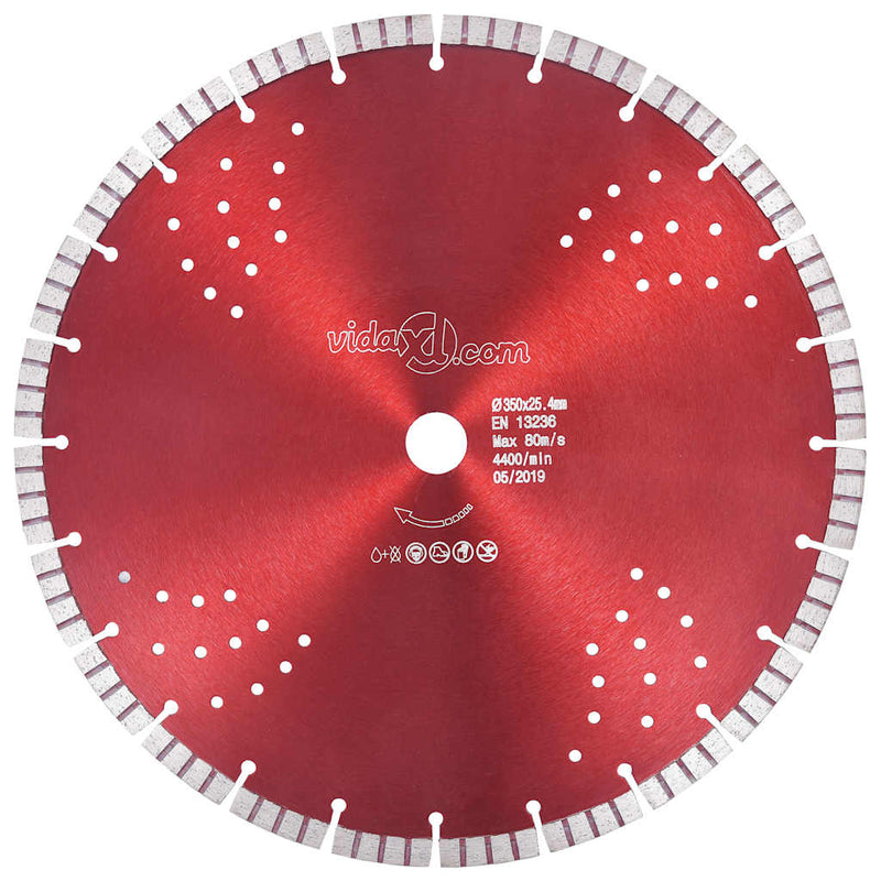 Disc diamantat de tăiere cu segmente turbo și găuri oțel 350 mm