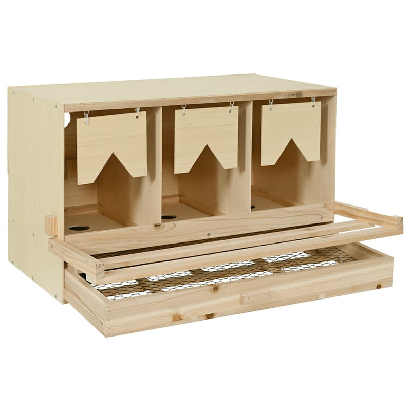 Cuibar găini cu 3 compartimente, 96x40x45 cm, lemn masiv pin