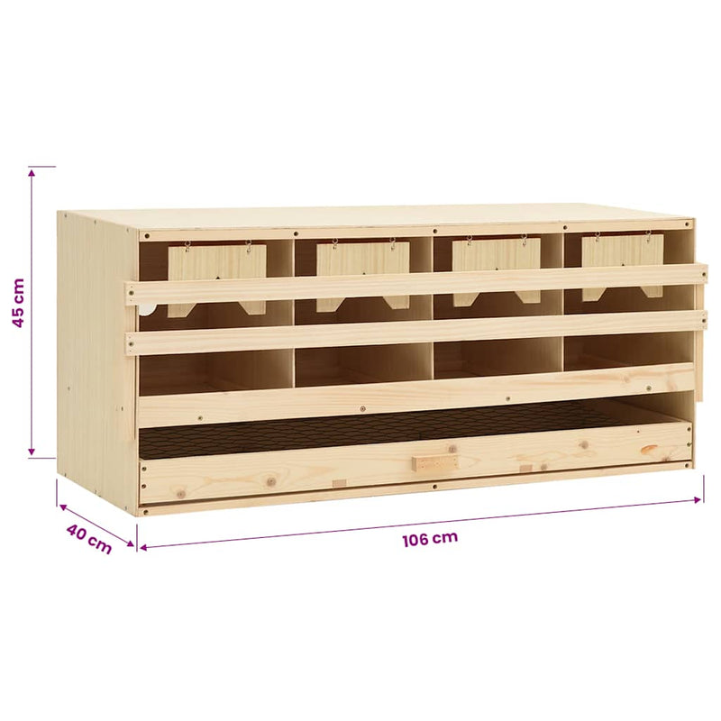 Cuibar găini cu 4 compartimente, 106x40x45 cm, lemn masiv pin