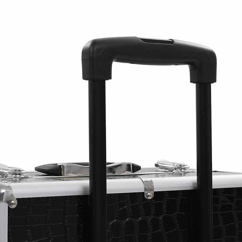 Troler de cosmetice, model cu crocodil, negru, aluminiu