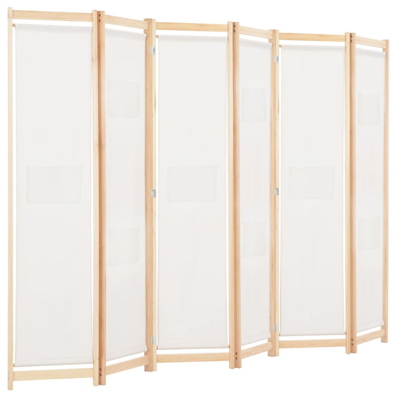Paravan cameră, 6 panouri, crem, 240x170 x4 cm, material textil