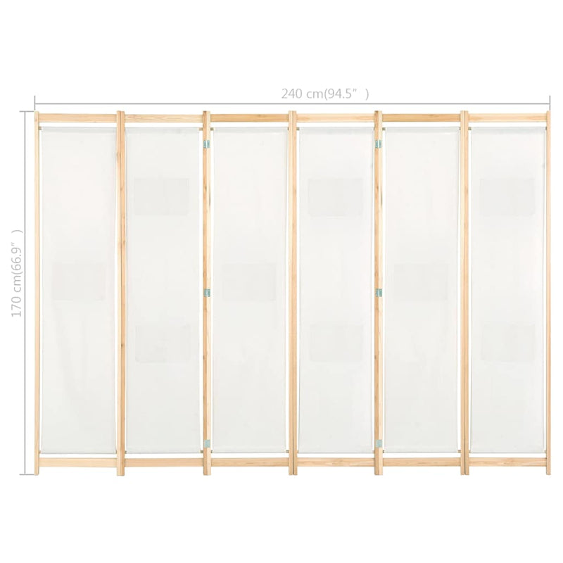 Paravan cameră, 6 panouri, crem, 240x170 x4 cm, material textil