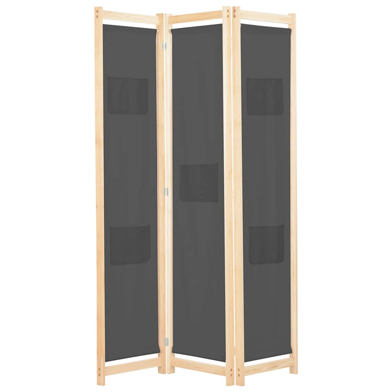 Paravan de cameră cu 3 panouri, gri, 120x170x4 cm, textil