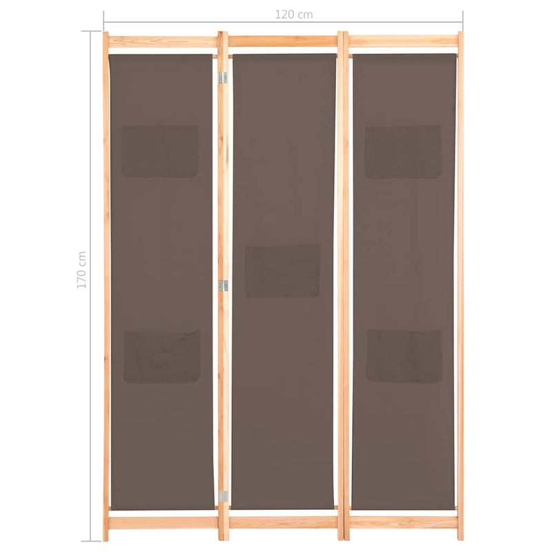 Paravan de cameră cu 3 panouri, maro, 120x170x4 cm, textil