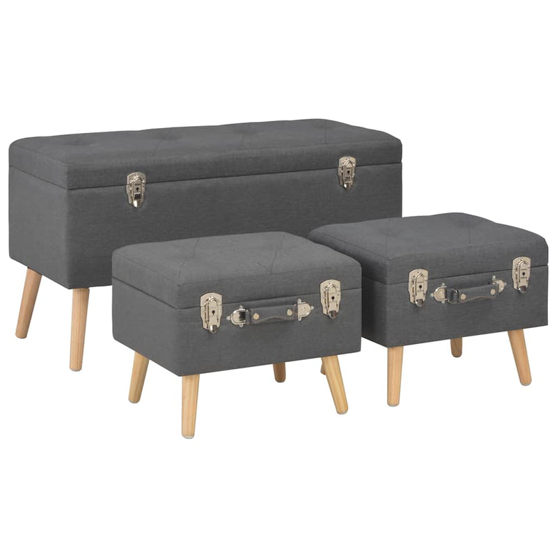Taburete cu depozitare, 3 buc., gri închis, material textil