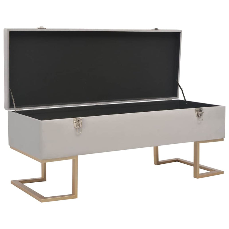 Banchetă cu un compartiment de depozitare gri 105 cm catifea