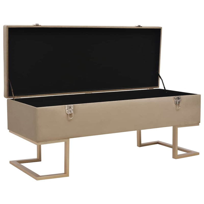 Banchetă cu un compartiment de depozitare bej 105 cm catifea