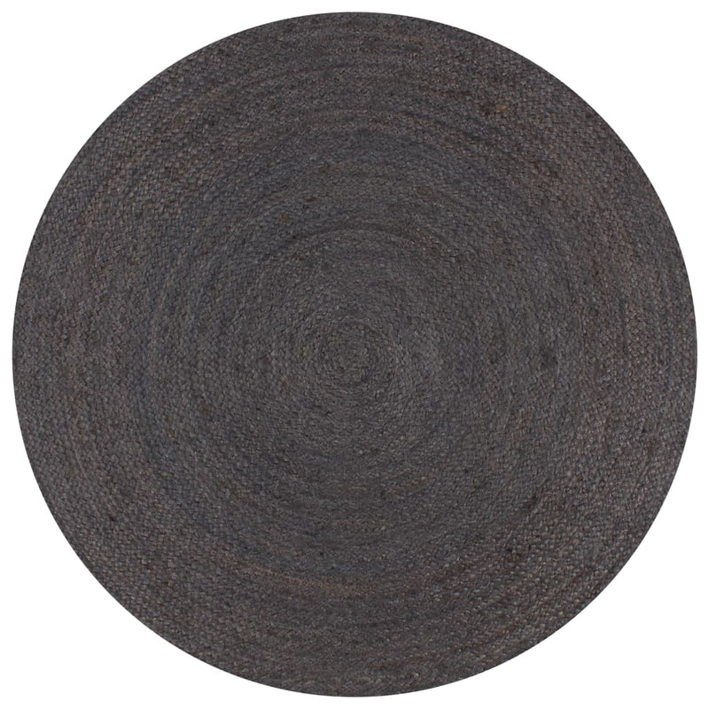Covor manual, gri închis, 90 cm, iută, rotund