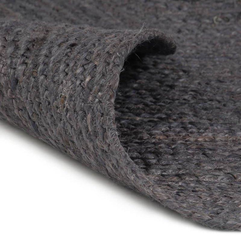 Covor manual, gri închis, 90 cm, iută, rotund