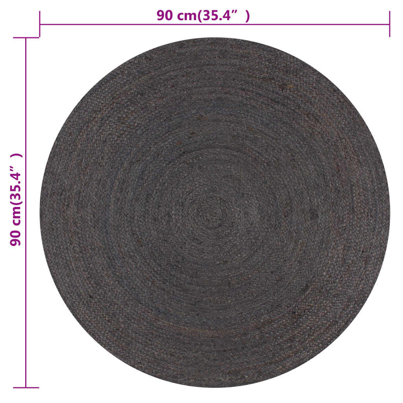 Covor manual, gri închis, 90 cm, iută, rotund