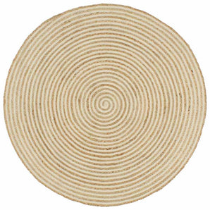 Covor lucrat manual cu model spiralat, alb, 150 cm, iută