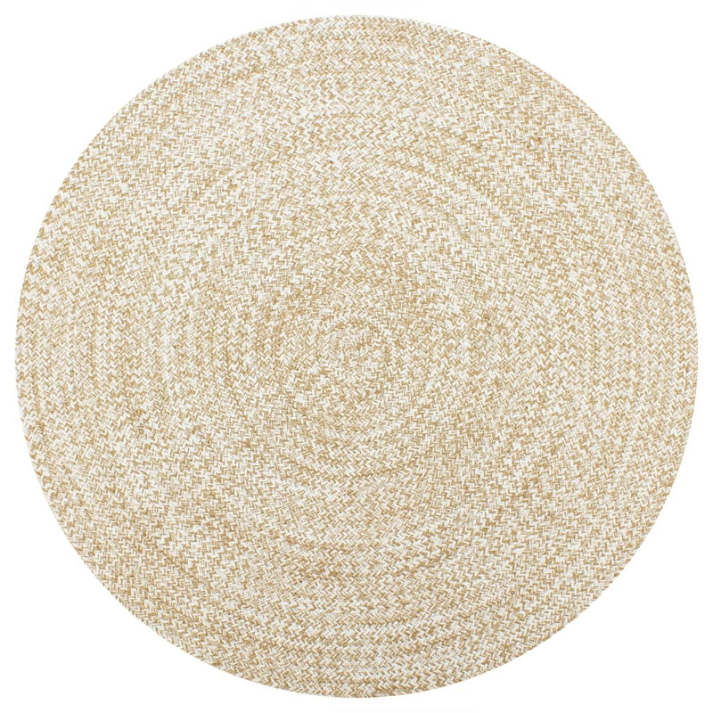 Covor manual, alb și natural, 90 cm, iută