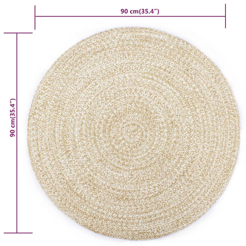 Covor manual, alb și natural, 90 cm, iută
