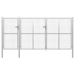 Poartă de grădină din oțel 400x150 cm argintie