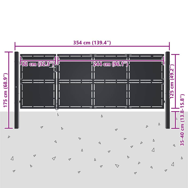 Poartă de grădină din oțel 350x125 cm antracit