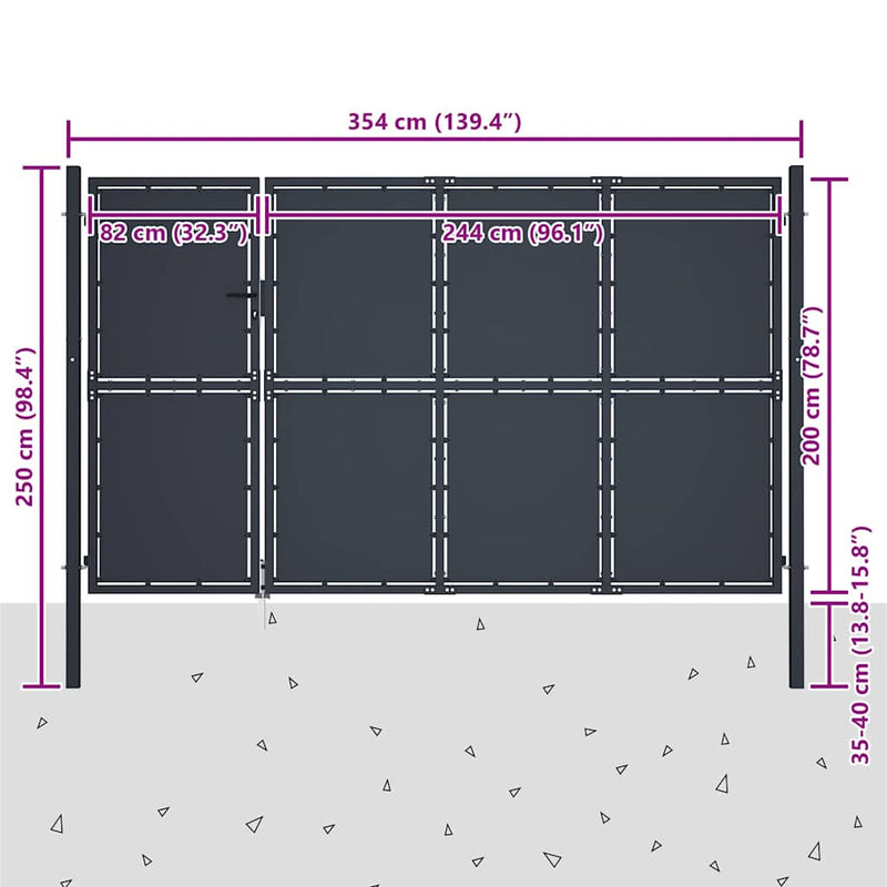 Poartă de grădină din oțel 350x200 cm antracit