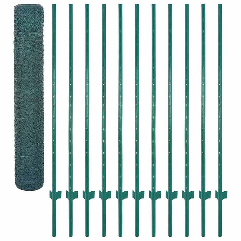 Gard din plasă de sârmă cu stâlpi, verde, 25 x 1,5 m, oțel