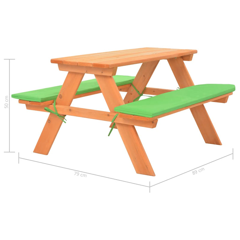 Masă cu bănci pentru picnic copii 89x79x50cm lemn masiv brad