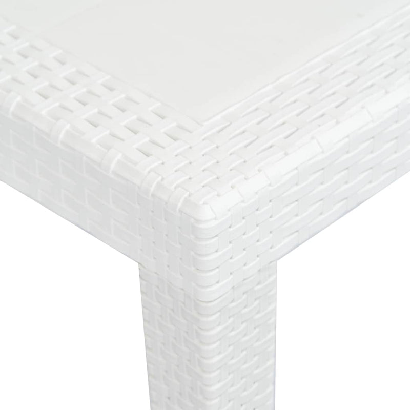 Masă de grădină, albă, 220x90x72 cm, plastic, aspect ratan
