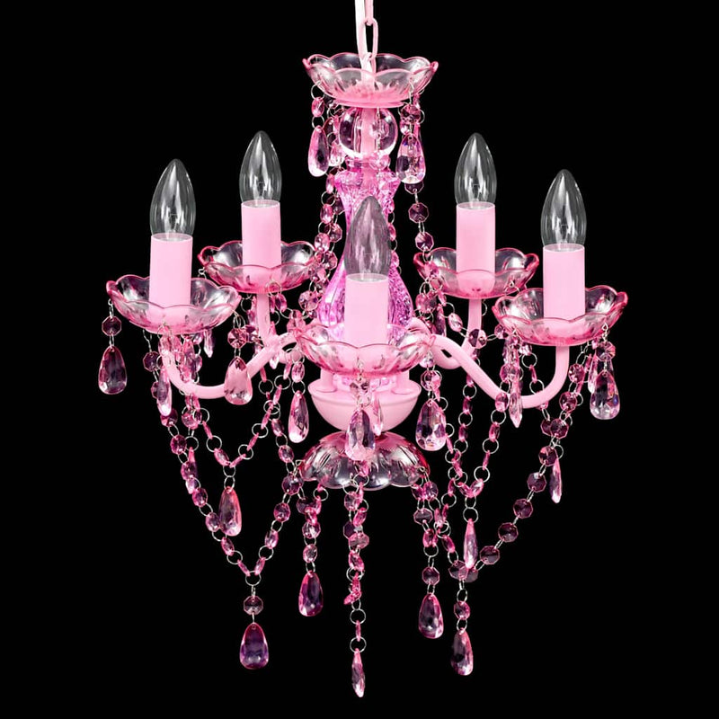 Lustră roz de cristal artificial cu 5 becuri