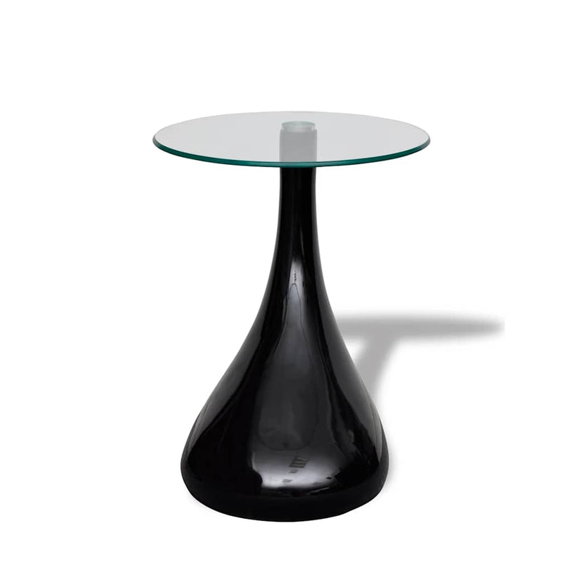 Măsuță de cafea cu blat rotund din sticlă, negru lucios