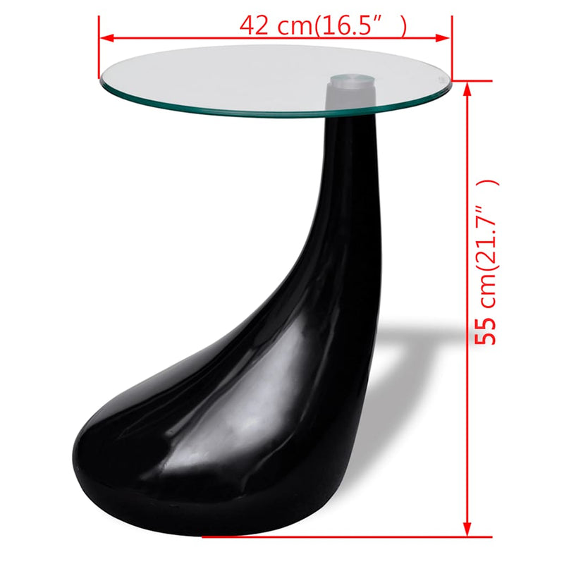 Măsuță de cafea cu blat rotund din sticlă, negru lucios