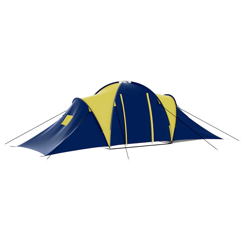 Cort camping material textil, 9 persoane, albastru și galben