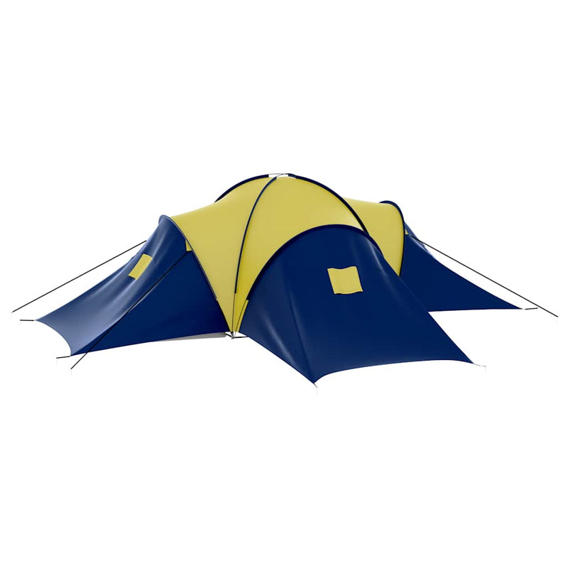 Cort camping material textil, 9 persoane, albastru și galben