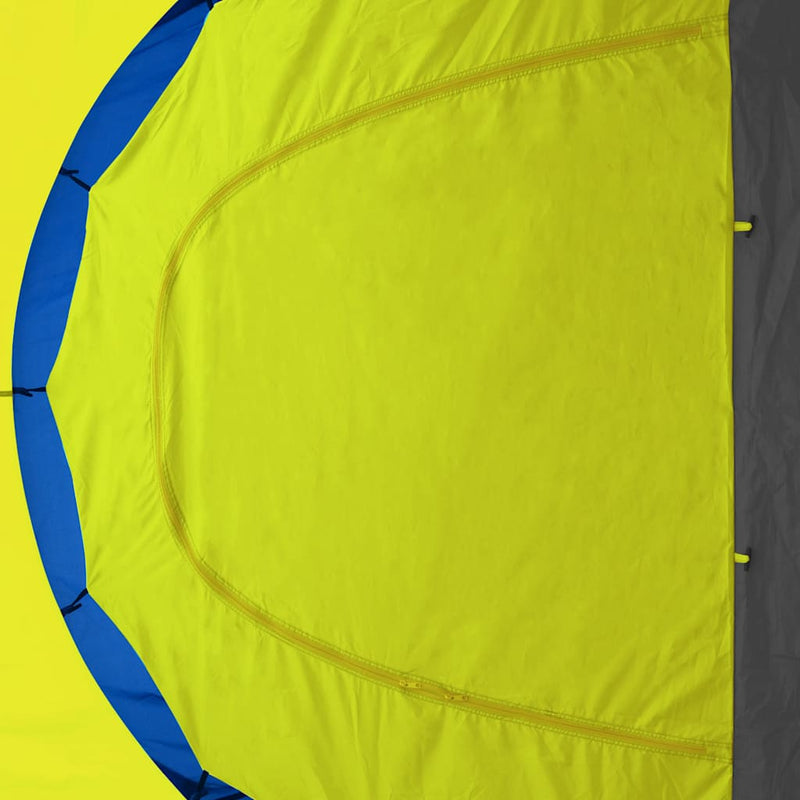 Cort camping material textil, 9 persoane, albastru și galben