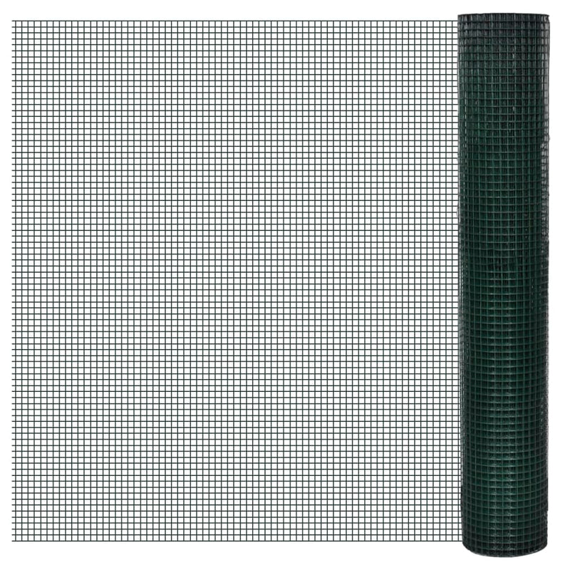 Plasă de sârmă găini, verde, 10 x 1 m, oțel galvanizat cu PVC