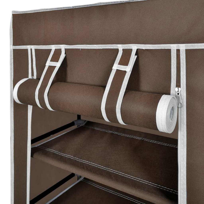 Dulap pantofi din material textil cu capac, maro, 58x28x 106 cm