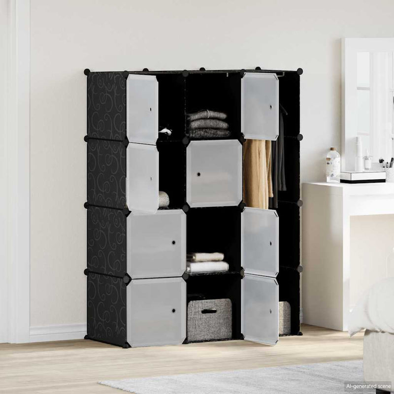 Dulap modular cu 9 compartimente, 109x36,5x143 cm, negru și alb